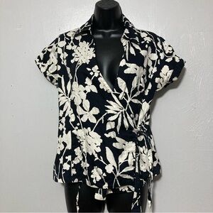 Vintage 90s Van-Heusen Studio 100% Cotton Floral Wrap Top